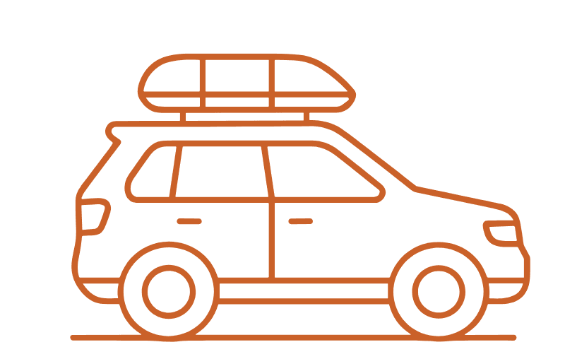 Outline illustration of a car with a roof rack.