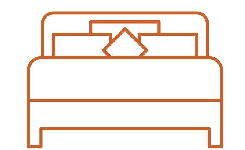 Simple illustration of a bed with a headboard and two nightstands.